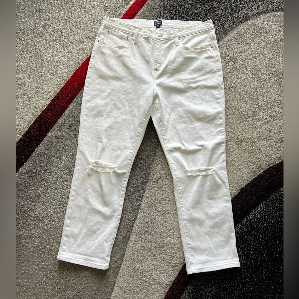 J. Crew White Slim Boyfriend High Waist Distressed Jeans